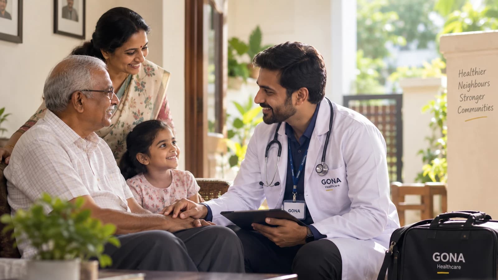 Local GONA healthcare visit with doctor and family